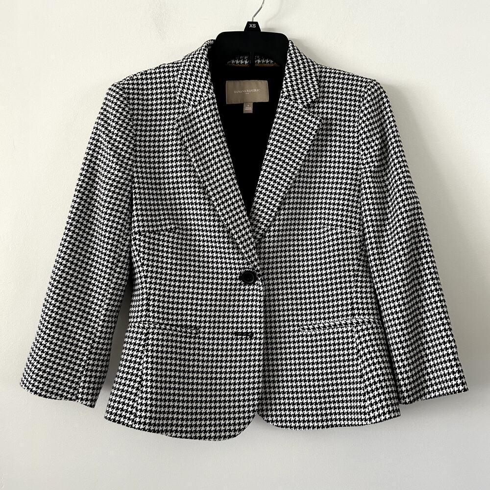 Banana Republic Black White Houndstooth Blazer Jacket Size 6